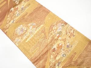 山並みに草花・鴛鴦模様織出し袋帯